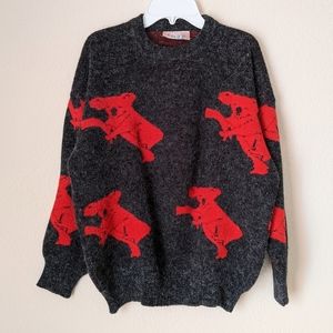 Fuze Australia 90s Koala Print Jumper Sweater Charcoal Grey Red Medium
